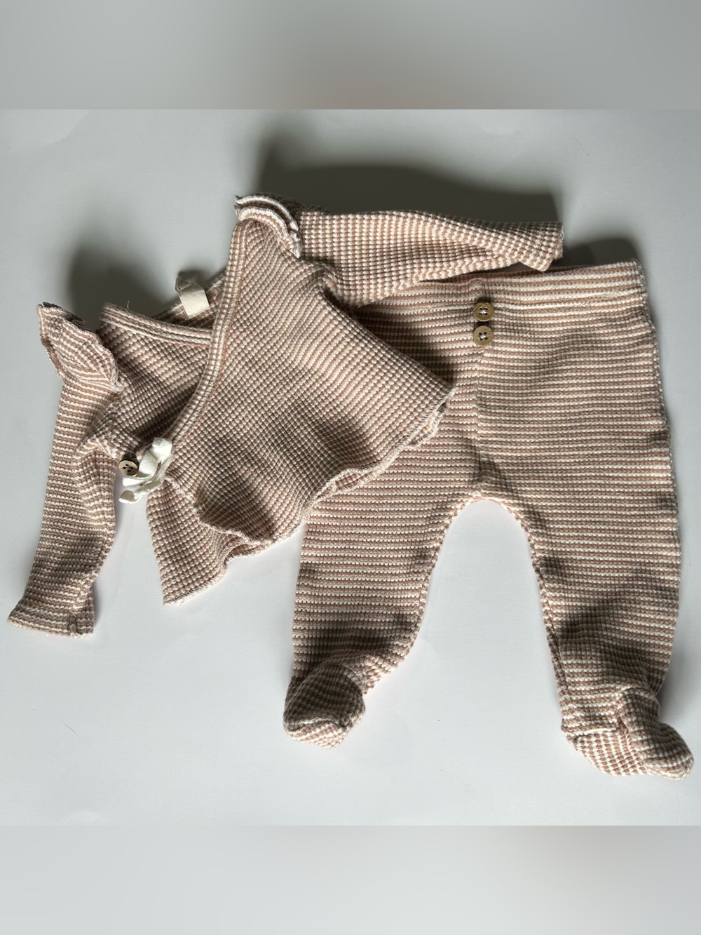 Snug Waffle Two-Piece Baby Footed Set in Blush Pink